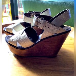 Theory 100% leather and wood shoes.